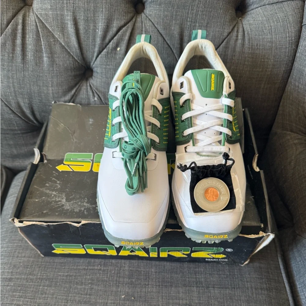 NWT SQAIRZ Limited Edition Augusta Arrow Green and White Golf Shoes, men’s 11.5 - Picture 4 of 11